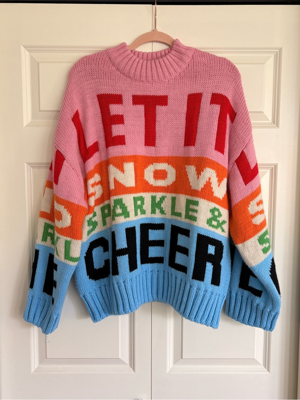H&M Pink Orange Blue Colorblock Slogan Knit Sweater